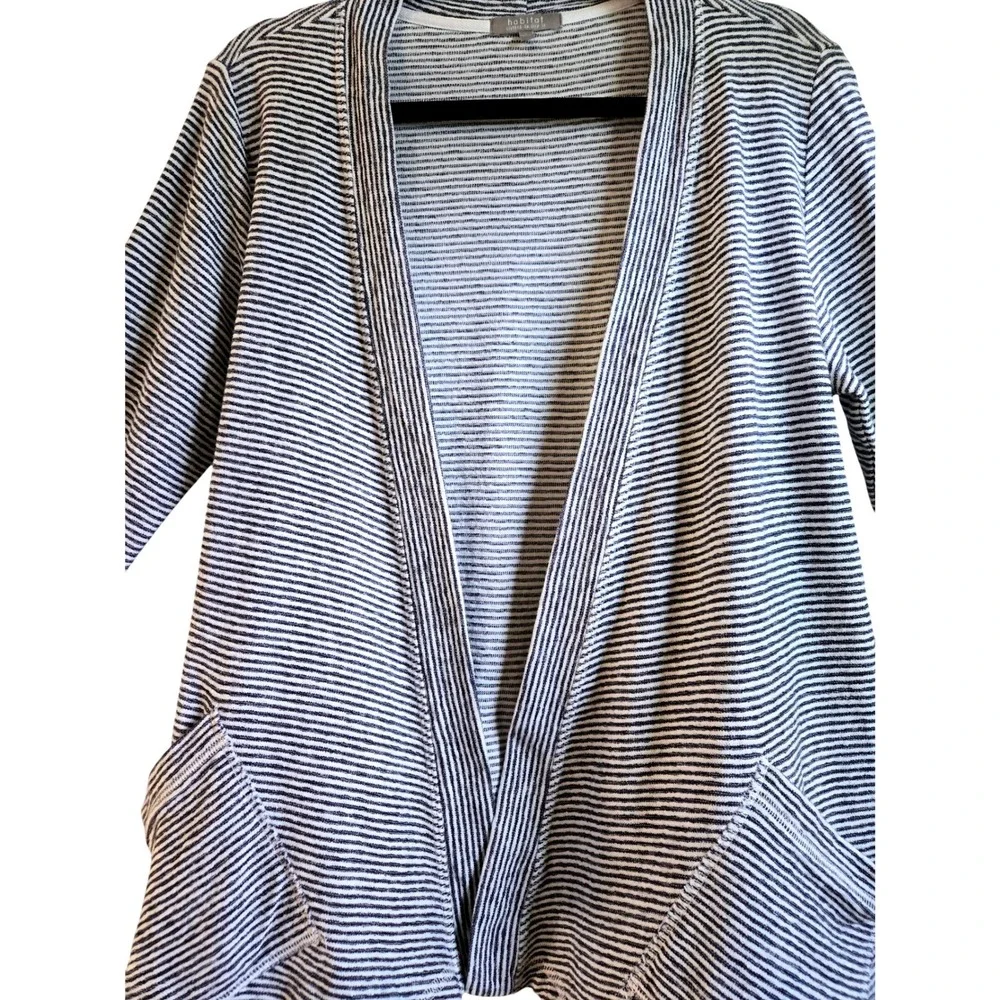 Habitat, Womens S  Blue White Striped‎ Cotton Open Front Cardigan, Beach Pockets